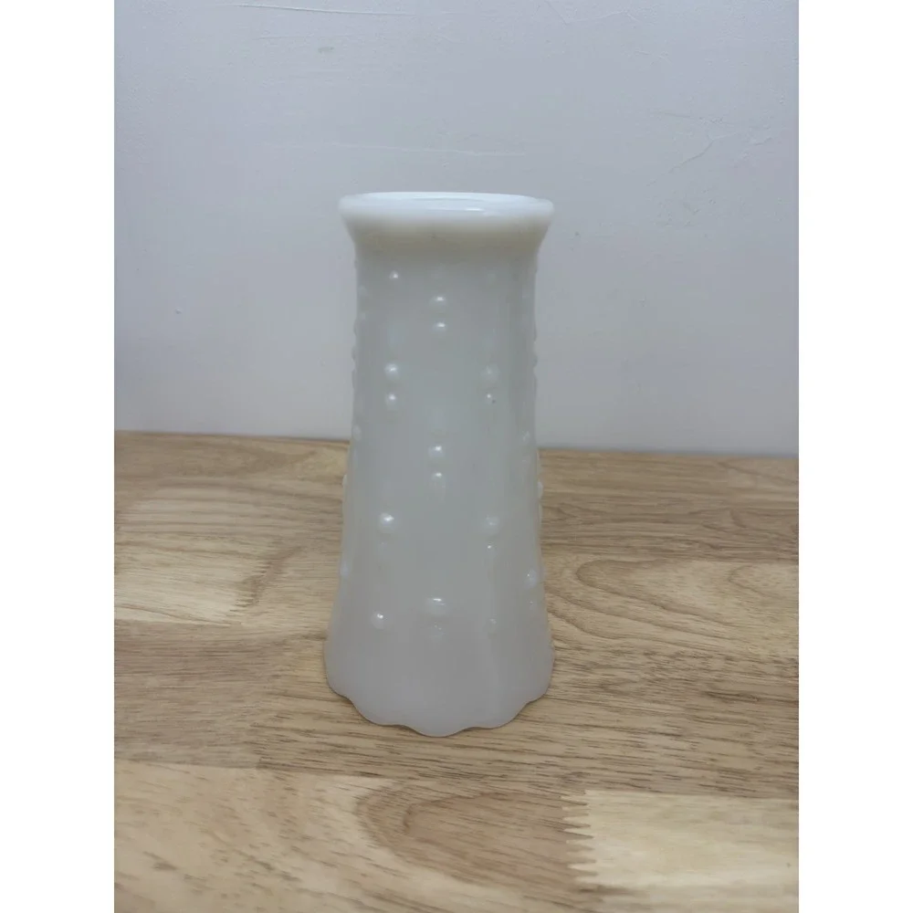 Vintage milk glass raised dot flower vase 7
